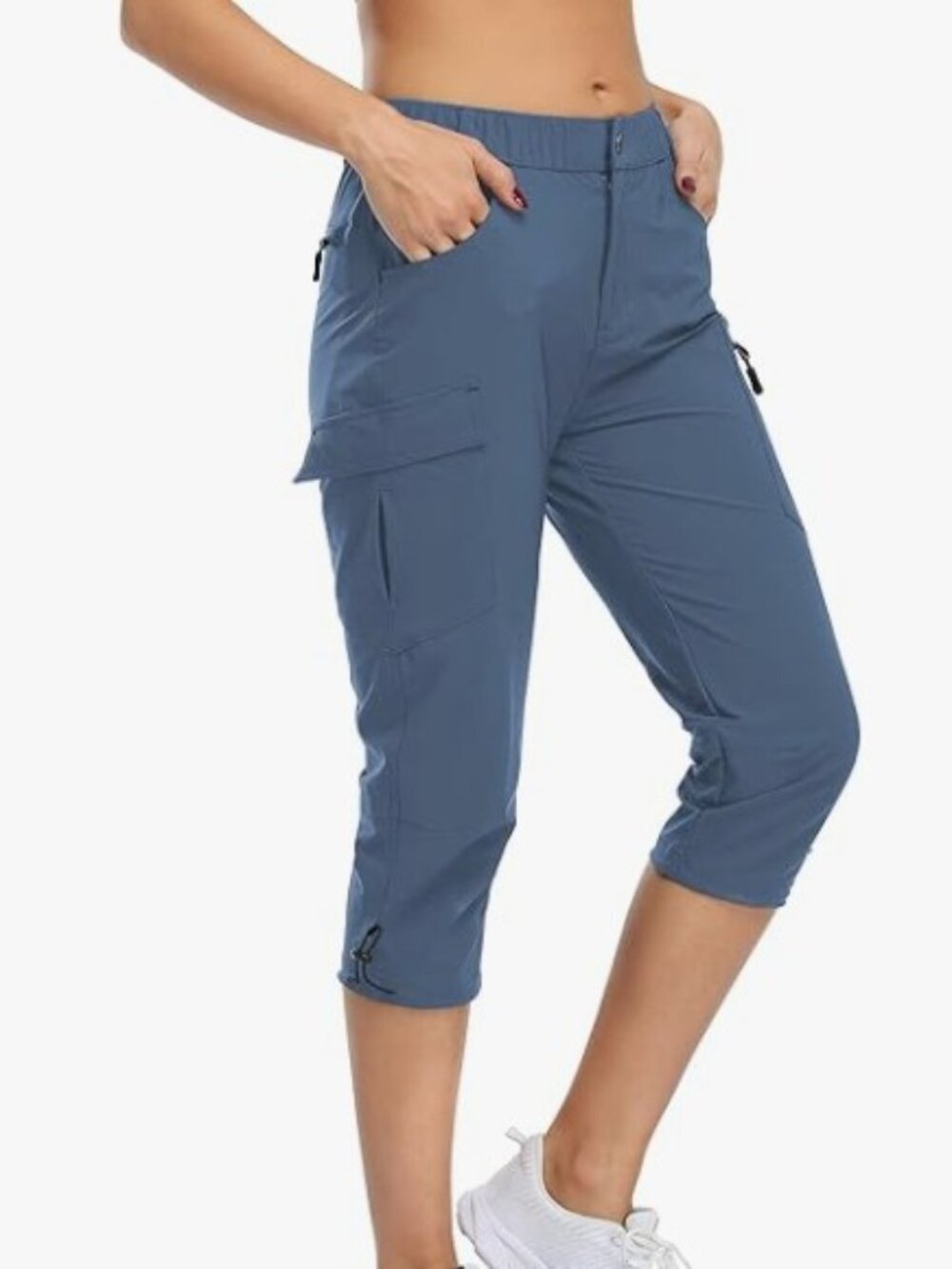 Santiny Brand Women's XL Blue Cargo Style Outdoor Capri Pants Zipper Pockets